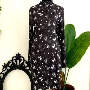 SHEIN Mock Neck Butterfly Lettuce Trim Print Dress